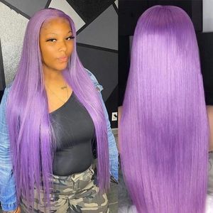 New lavender Purple Lace Front Wig Blonde/Black/Burgundy/Blue Colored Long Straight Synthetic Wigs For Women Heat Resistant Cosplay Party