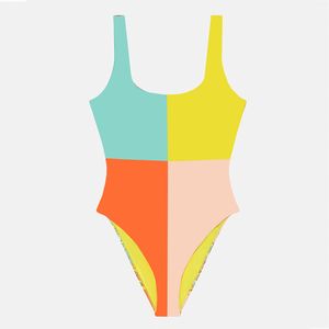 女性の夏のデザイナーカラーパッチワークワンピース水着セクシーなビキニスーツファッションシンプルビーチプールパーティー70921