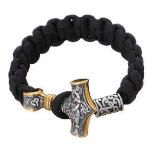 Popularny Thor's Hammer Viking Charm Braided Paracord