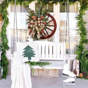 装飾的な花の花輪40cm木製クリスマスパインパインパインコーンガーランドドアハンギングペンダントホーム装飾年のための結婚式の装飾
