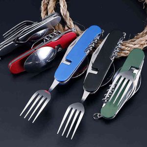 Tableware dobrável Tabela portátil Ferramenta multiuso utensílios de mesa ocidentais abridor de garrafa piquenique faca de colher de camping e garfo Y220530