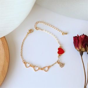 Bracelets de charme Kpop Red Heart Bracelet for Women Models Simple Hollo