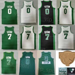 Herren-Finale-Aufnäher, Jayson Tatum-Trikot 0, Basketball-Trikots, Jaylen Brown 7, Team Grün, Weiß, Schwarz, City Earned Wear-Uniform, Top-Qualität, Sponsor, Vistaprint-Stich