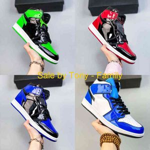 (12 days Delivered) 1s Patent High Top Board Basketball 1 Shoes Man Women Patent Leather Fluorescent Green Beika Blue Black Red Paint Finish