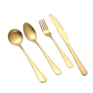 High-grade Gold Cutlery spoon fork knife tea spoon Matte Stainless Steel Food Silverware Dinnerware Utensil MYY