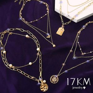 Pendanthalsband Vintage Multi-Layer Sun Star Pearl Necklace For Women Fashion Gold Pärlor Choker 2022 Smyckesgåva