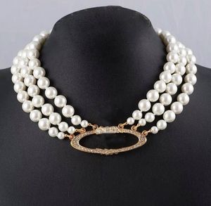 2022 European and American retro three layer pearl necklace full diamond satellite necklace female high quality fast delivery