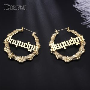 DOREMI Stainless Steel Bamboo Hoop Earrings Customize Name Earrings Bamboo Style Custom Hoop Earring With Statement Words Number 200923