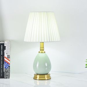 Tischlampen-Stil, moderne Lampe, grüne Keramik, für Schlafzimmer, Nachttisch, Nachtbeleuchtung, E27-Knopfschalter, gelber Leuchttisch