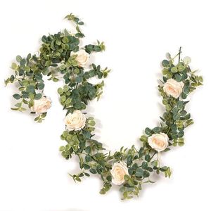 장식용 꽃 화환 모란 모란색 유칼립투스 포도 나무 갈랜드 장미 결혼 장식 벽 라탄 홈 장식 플랜트 인공 우주.