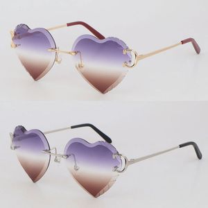 Wholesale Selling C Decoration Wire Frame Sunglasses Women Rimless UV400 Luxury Diamond Cut Men Design glasses Outdoors Mirrored Summer Outdoor Traveling Size 56