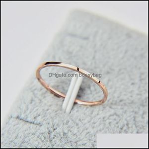 Wedding Rings Jewelry Women Tra-Fine Trendy 1Mm Width Band Glossy Simple Titanium Steel Rose Gold Fashion Jewelr Dha71