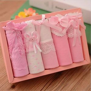 5PCS/LOT LACE Damskie bieliznę bawełniane Bawełny seksowne majtki Dziewczyny bezproblemowe słodkie ubrania za kobiety szorty różowe kolor 220425