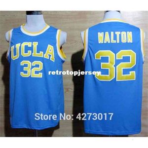 Ucuz 32 Bill Walton Ucla Bruins College Basketbol Forması Nakışları S Mavi Dikişli Formalar Yelek Gömlek