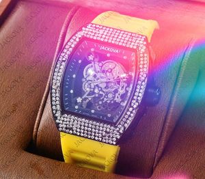 Alto qualidade diamantes ocos Ring Watch 43mm Orologio di Lusso Quartz Movimento automático Borda de borracha Silicone Homem Relógios presentes de aniversário