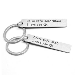 Drive safe Stainless Steel Round Metal Letter Key Chain Rings for Men Women mother father Car Keys Ring Pendant Friend Gift Wholesale