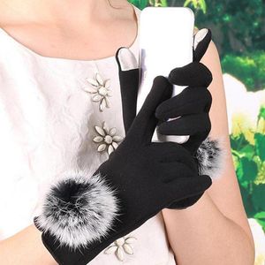 Cinco dedos luvas inverno mulheres touchscreen para tempo frio chenille chenille knit elástico manguito térmico conjuntos de condução