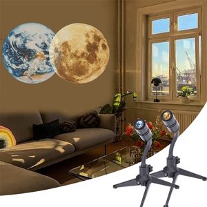 Lampa projekcyjna Księżyca Ziemi 2 w 1 Projekt 360 Wspornik Rotatable USB LED Nocna lekka Dekoracja sypialni 220429