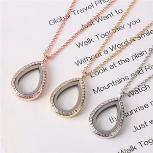 Pendanthalsband 10st Classic Water Drop Teardrop Glass Living Memory Chain for Women Jewelry Diypendant