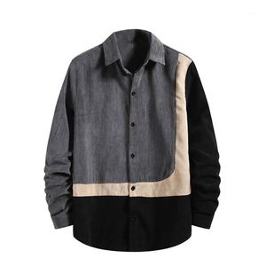 Autumn Hiphop Streetwear Shirts Men's Fashion Jacket Corduroy Shirt Button Top Long Sleeve Casual Loose Blouse