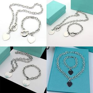 TiffS925 Silver LOVE Heart Necklace Bracelet Sets Birthday Christmas Gift designer jewelry Wedding Statement Pendant bracelets Necklaces Bangle with box