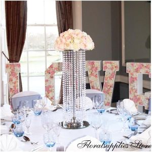 Party-Dekoration, Hochzeits-Mittelstück, Kristall-Blumenständer, Tisch-Kronleuchter mit Perlensträngen
