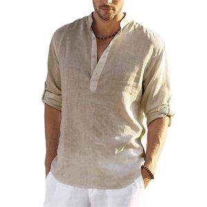 Camisa de linho de algodão casual de blusa casual camiseta de manga longa camiseta camiseta de primavera outono casual belas camisas masculinas 220615