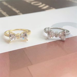 Ring aus 925er-Sterlingsilber mit Schleife, Größe 6–9, Designer-Ring aus 5A-Zirkonia-Gold für Damen, Jahrestag, Party, Modeschmuck, mit Box, Weihnachtsgeschenk zum Valentinstag