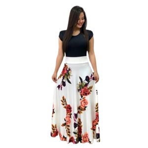 Women Flowers Printing Dress Fashion Trend Color Matching Short or Long Sleeve Maxi Dress Designer Summer Female Casual Elegant Dresses 6881