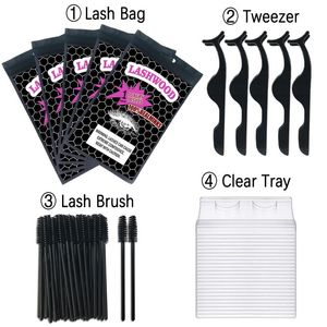 False Eyelashes Wholesale Pink/White/Black Eyelash Packaging Bag With Lashwood Sticker Lash Trays Brush Tweezers Applicator For Set BoxFalse