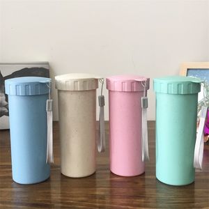 パーソナライズされたウォーターコーヒーボトル10PCSポータブル安全小麦プラスチック無料ドリンクミルクカップ400mlカスタマイズされた卸売220706