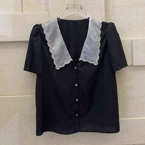 parte superiore del manicotto del bicchierino del collo della bambola di estate Camicia del nero del cardigan della bolla del V-collo in rilievo piccolo