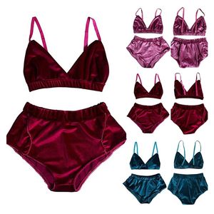 2022 Yoga Outfits Hot sell velvet set vintage fall 2 piece sets velour sexy sleepwear for woman pajamas