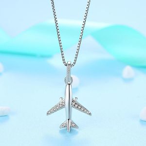 Charms Cubic Zirconia Aircraft Air Plane Pendant Necklace 925 Sterling Silver Chain for Womencharms