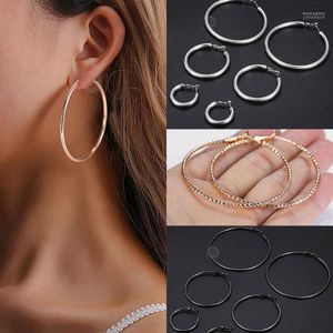 Hoop Huggie Earring for Girls 585 Rose Gold Black Silver Color Big Smooth Circle Round Simple Party Ear Hoops smycken Her GE331 MONI22