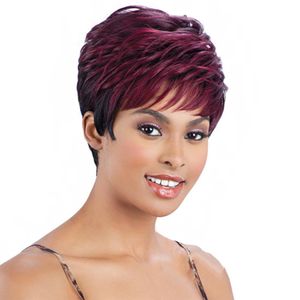 Ombre B J Brazilian Vigin Human Hair Wigs For Black Women Pre Plucked Full Machine Made Short Bob Pixie Cut Wig With Bangs