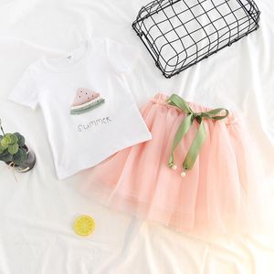 Roupas conjuntos de roupas crianças garotas de verão conjunto fofo moda linda use aquático camiseta t-shirt saia tutu kids cutholhing de princesa