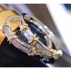 Handmade Lady 100% Soild S925 Sterling Silver ring Baguette Diamond cz Engagement Wedding Band Ring for women men Jewelry 220728