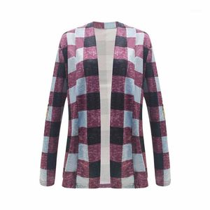 Women's Jackets 2022 Autumn Fashion Slim Coats Clothing Basic Plaid Computer Knitted Full Polyester Women Outerwear European Style