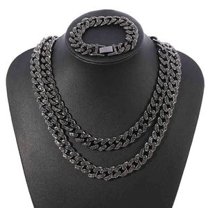 Cała czarna 13 mm lodowana z cyrkonem Cubic Diamond Cz Cub Link Łańcuch Miami Kuba Naszyjka Bransoletka Hip Hop Biżuteria