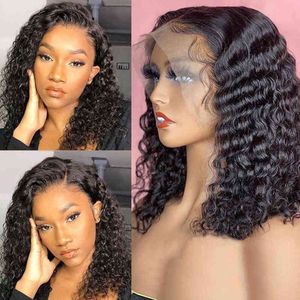 Short Wig Bob Human Hair Lace Front Wet And Wavy 13x4 al s Deep Wave Closure 220608