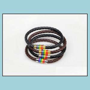Charm Bracelets Jewelry Fashion Rainbow Woven Leather Stainless Steel Magnetic Buckle Bracelet For Men Women Gift 50Pcs Epacket Drop Deliver