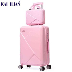PCSSet Inch Cosmetic Bag Girl Student Trolley Case Travel Spinner Bagage Rolling Suitcase Boarding Box J220707