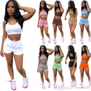 2022 Summer Tracksuits för Kvinnor Designer Kläder 2 Styck Set Beskära Tank Top Jogger Biker Korta Set Lounge Wear Shorts Sets med Ficka