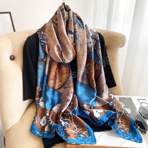 Fashion Vase Print Bandannas Flower Satin Long Shawls 2022 Four Seasons Silk Scarves 180X90CM Beach Towel