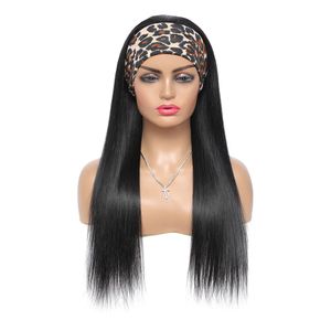150% Density Headband Wig Brazilian Straight Human Hair Pre-Attached Scarf Machine Made Wigs For Women