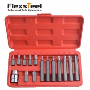 15 -delar Chrome Vanadium Steel Torx Bit Set Star Bits inklusive 14pc Bits PC 12 Inch Drive Socket Adapter Y200321