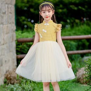 Etnik Giyim Tang Takım Qipao Brocade Elbise Gelin-Dress Çocuk Cheongsam Modern Kız Kostümleri Çin tarzı nazik rüzgar metnini