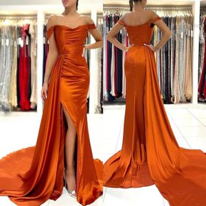 Off Shoulder Split Side High Sexy Orange Prom Dresses Cap Sleeve Plus Size paar avondjurken BC11177 B