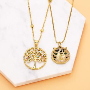 Pendant Necklaces Round Tree Of Life Necklace For Women Gold Plated Tiger CZ Pave Zirconia Wholesale Jewelry Gifts Nkeb166Pendant